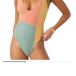 O'Neill Colorblock One Piece Swimsuit - Peach, Yellow, Mint